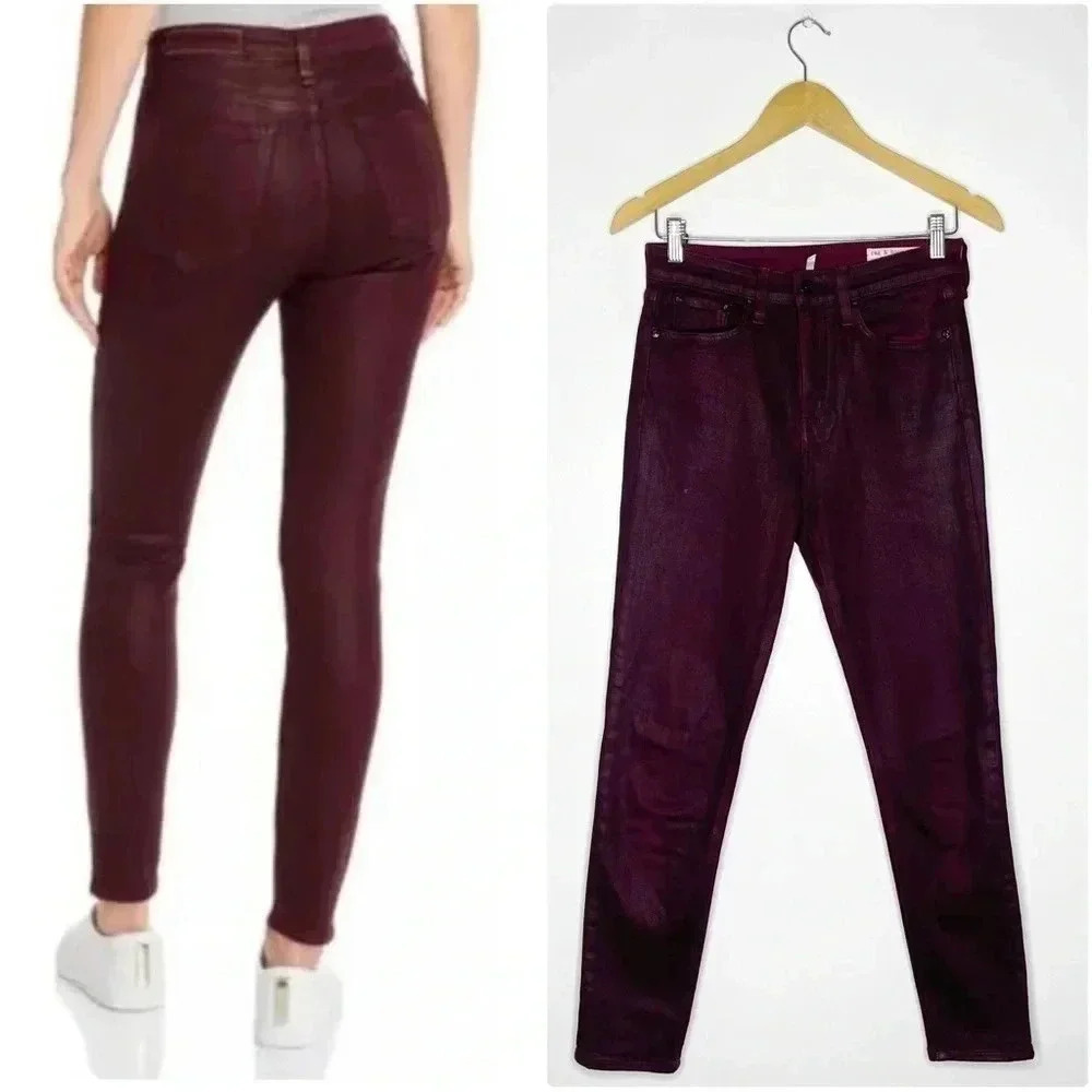 Rag & Bone Nina High Rise Ankle Skinny Coated Wine Red Skinny Jeans 26